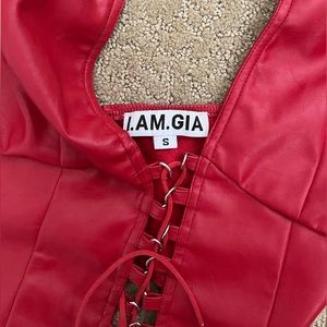I.AM.GIA lace up corset red faux leather top